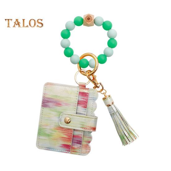 Наручний брелок із блокуванням радіочастотної ідентифікації Гаманець із 6 слотами для карток Гаманець Браслет із китицями з бісеру Брелок із штучної шкіри Браслет