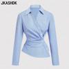 Women's Fashion Casual Spring Autumn Stripe Print Long Sleeve POLO Neck Blouses & Shirts