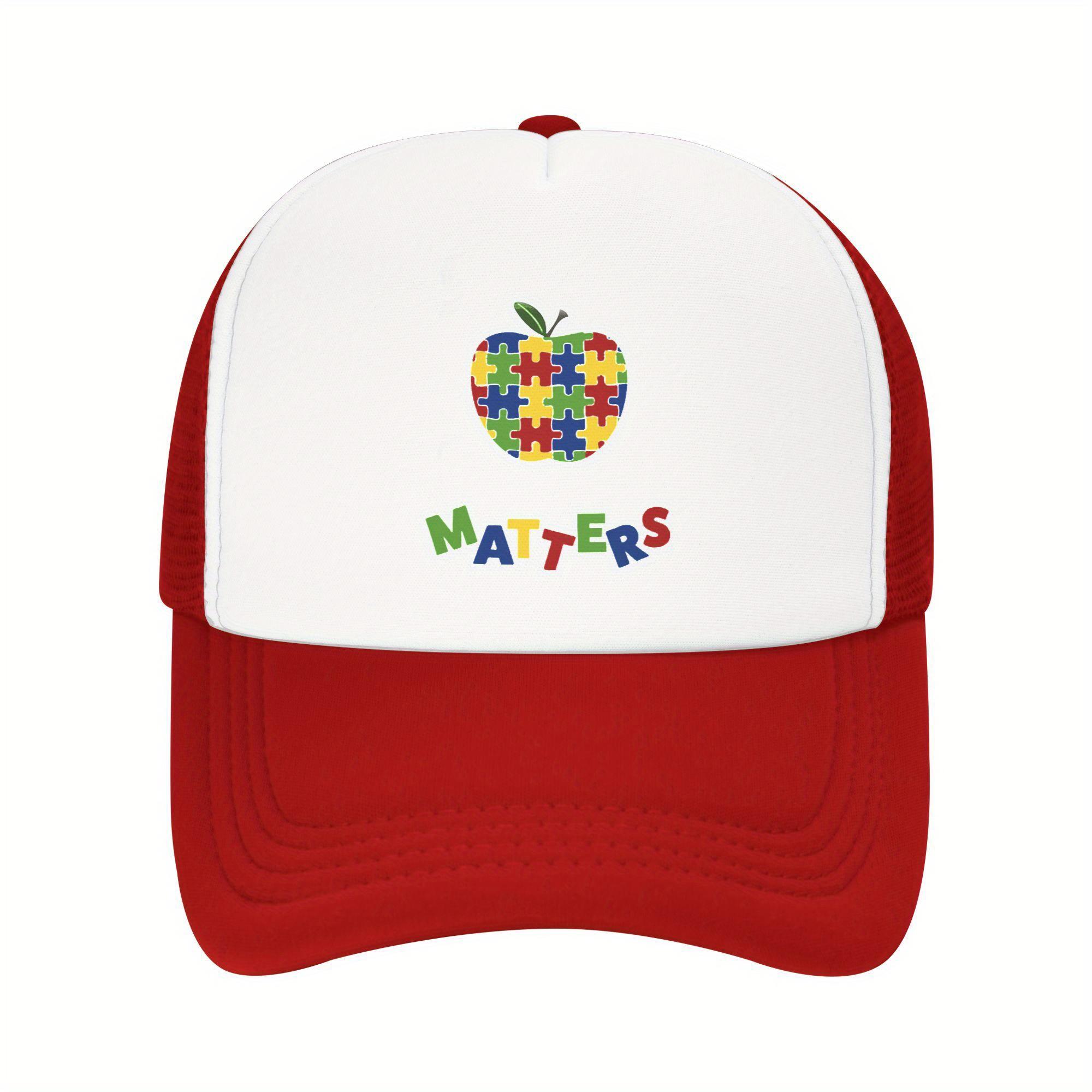 

Autism Matters Puzzle Apple Trucker Hat Breathable Mesh Back Adjustable Casual Baseball Cap for Adults One Size