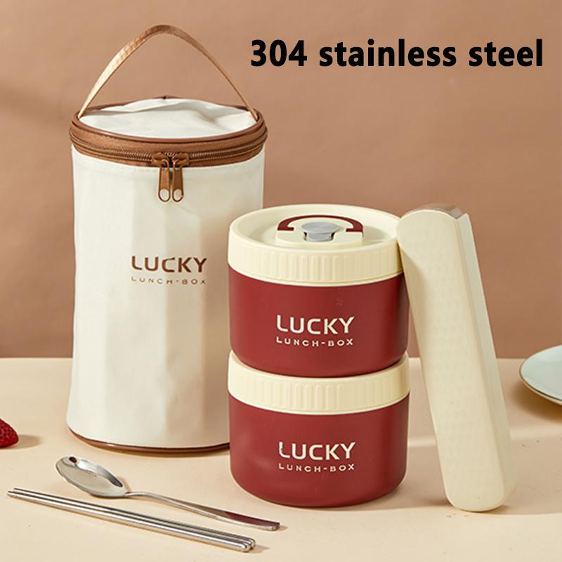 304/316 Stainless Steel Portable Insulated Lunch Box with Cutlery And Thermal Bag Leak proof Microwave Safe Food Container