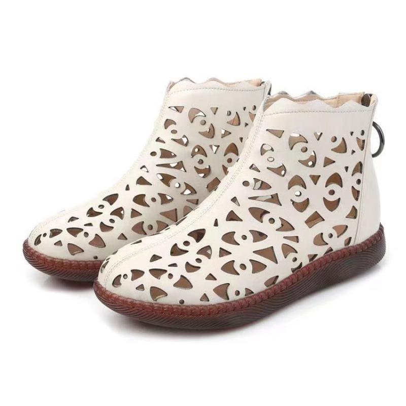 

Fashion 2024 Spring Summer Genuine Leather Sandals Women Breathable Hole Boots Flat Soft Non-slip Comfortable Shoes Sandalias De Mujer 35 бежевый