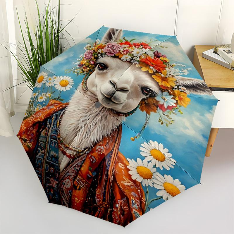 1pc Alpaca Art Print Automatic Umbrella - Automatic Opening And Closing, Sturdy Iron Frame, Portable Folding Design yy251018214