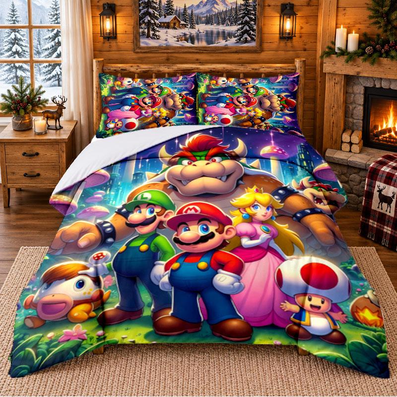 Super Mario Pattern Bedding 3Pcs Set Bed Sheet And Pillowcases For Indoor Bedroom