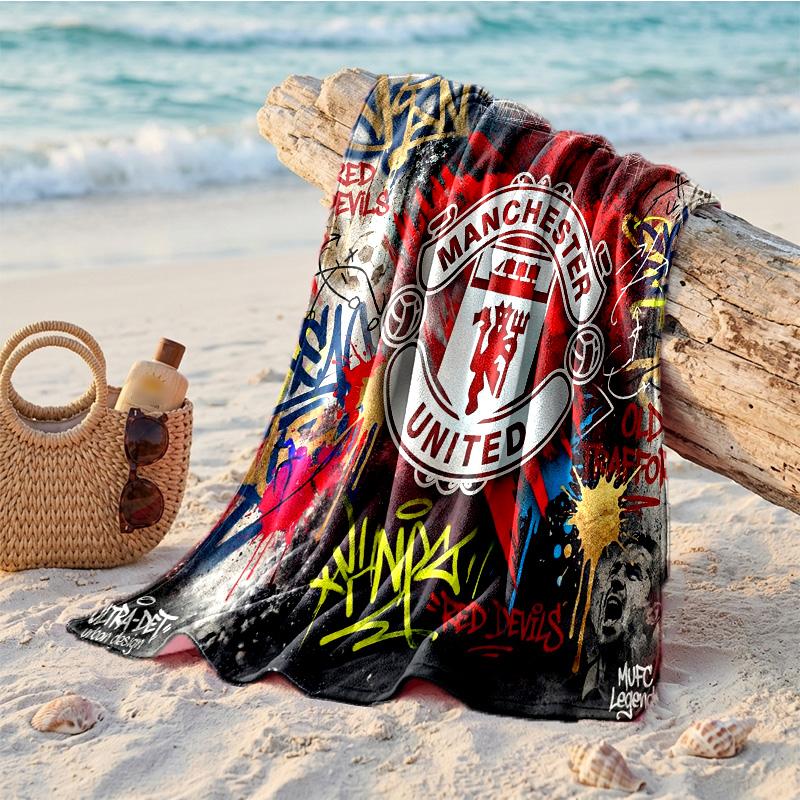 Manchester United Baskılı Mikrofiber Plaj Havlusu Hızlı Kuruyan Emici Büyük Havlu Plaj Yüzme Seyahat İçin