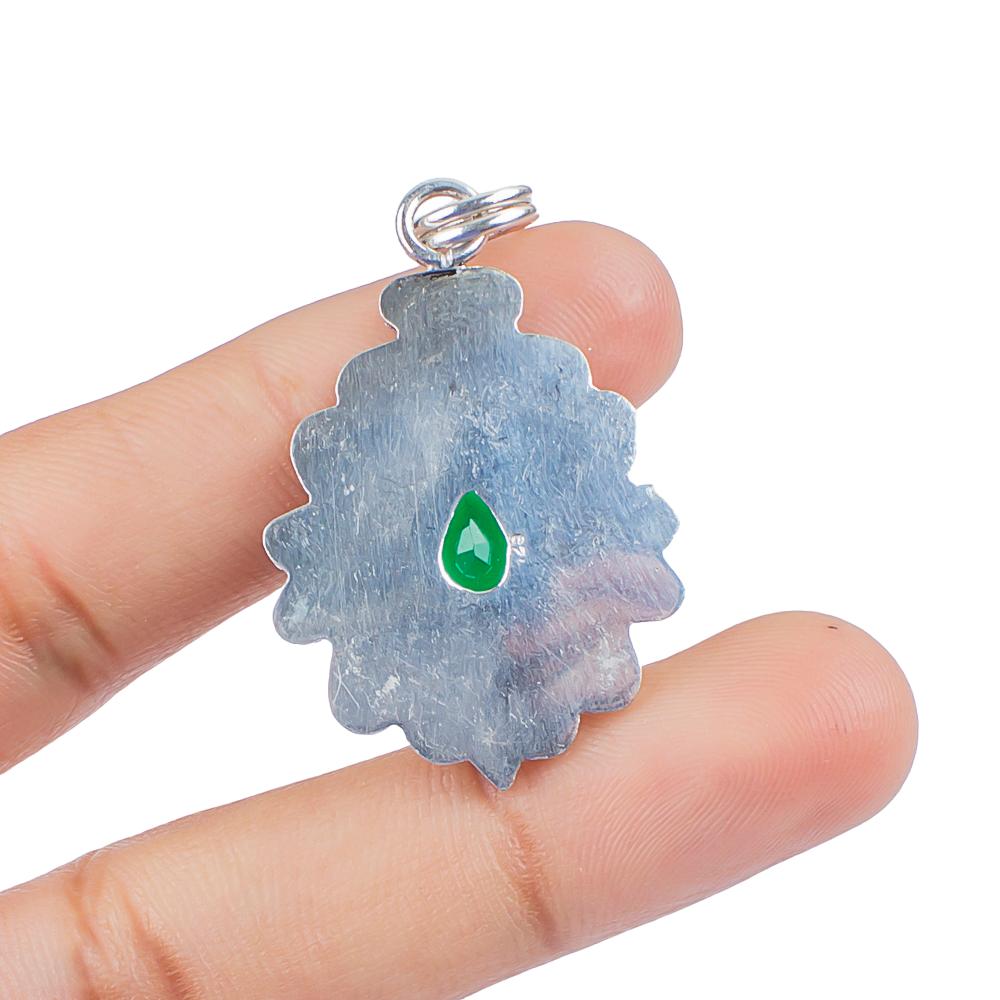 Green Onyx Gemstone 925 Sterling Silver Handcrafted Statement Pendant 1.55" For Birthday Gift PP-25-17