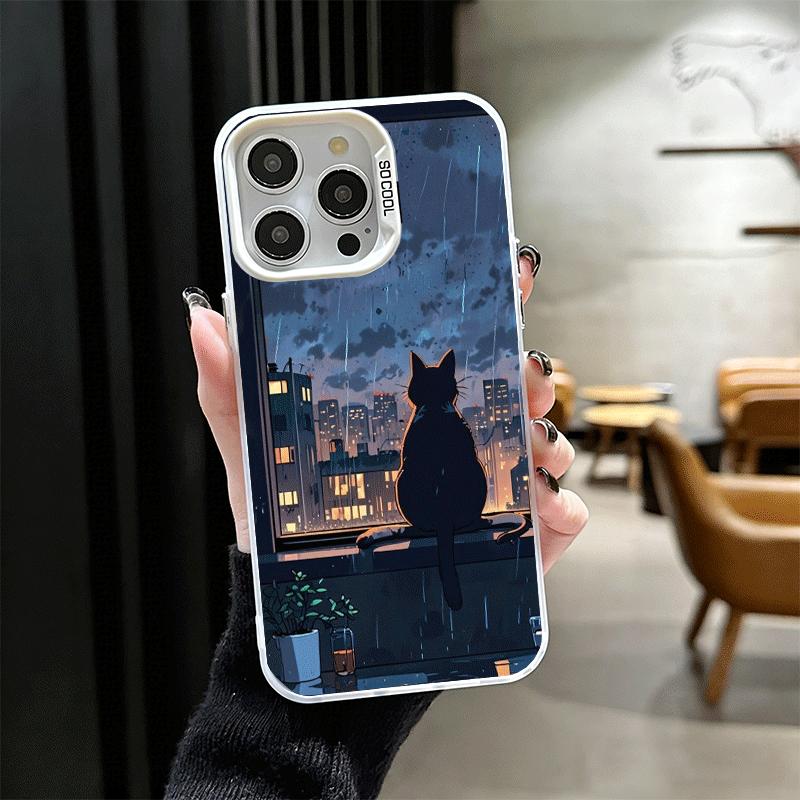 Healing Sense Cat Rain Soft Phone Case for iPhone 15 16 17 Pro Max 17Air 16E 14 Plus 13 12 Mini Shockproof Cover Back Shell