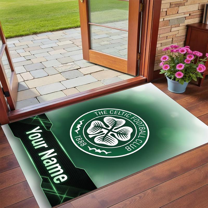 Dywanik z kryształowego aksamitu z własnym tekstem/imieniem, Miękka antypoślizgowa mata podłogowa, Dekoracja domu Celtic FC