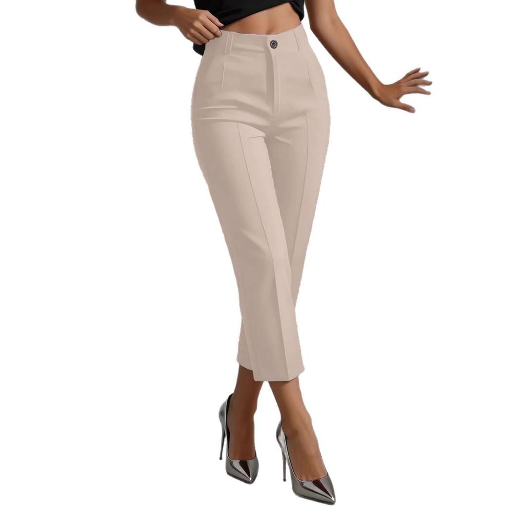 New High-Waisted Slimming Cropped Suit Pants, Business Casual Commuter Trousers for Women, Versatile European & American Style