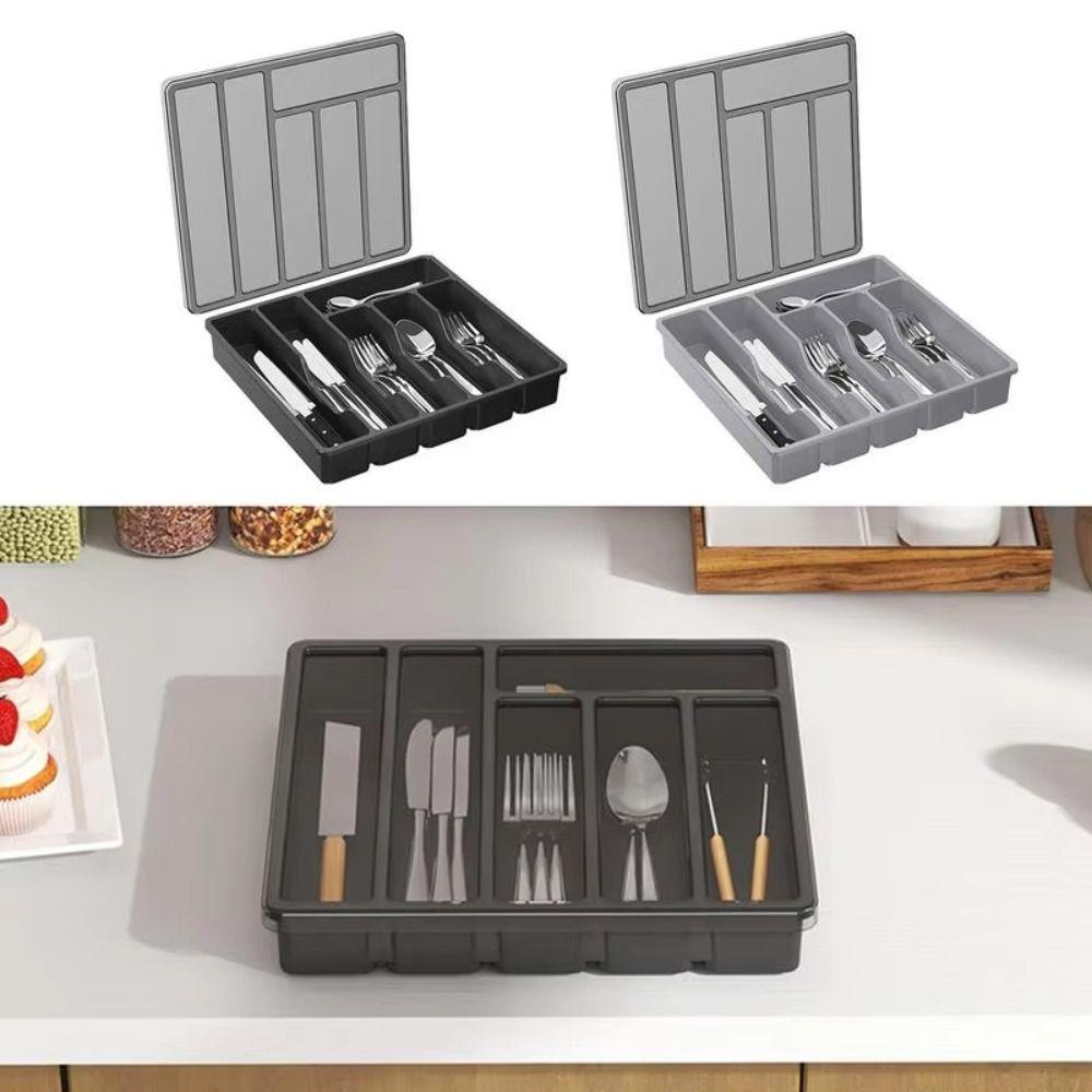 6 Grids Kitchen Flatware Utensil Holder Plastic Tableware Cutlery Tray Living Room Decor