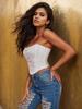 Rose Beauty A Rave Valentine's Day Elegant Sparkling Sequin Decor Fishbone Detail Grommet Lace Up Back Overbust Corset Shapewear Party Crop Tube Top