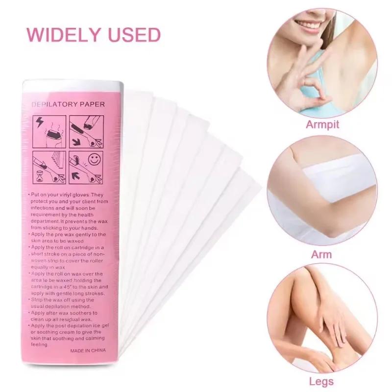 100 stk Fjerning Nonwoven Kroppsklut Hårfjerning Vokspapir Ruller Høy Kvalitet Hårfjerning Epilator Voksstripepapir