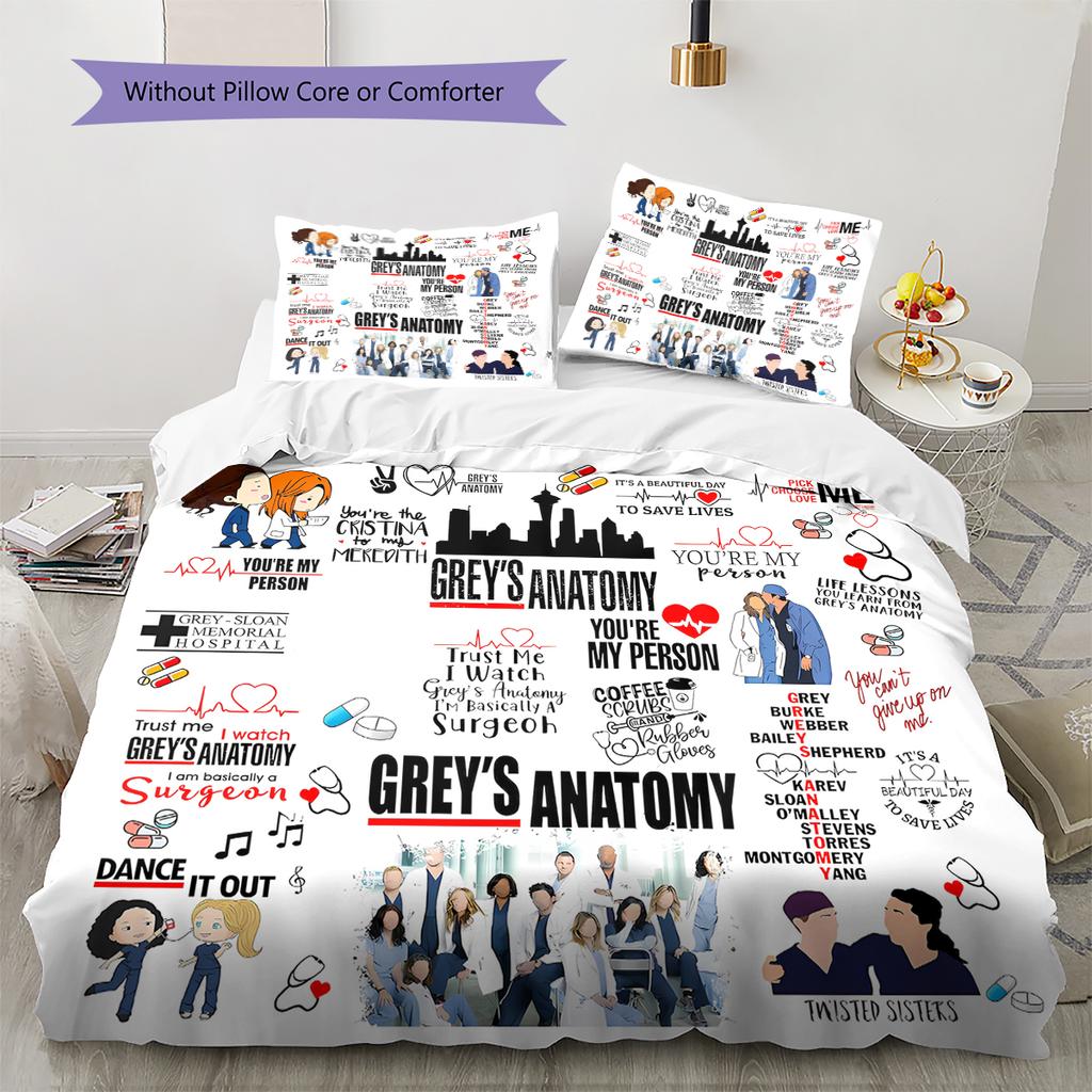 Biancheria da letto con motivo Grey's Anatomy, Set copripiumino Copripiumino Federa Regalo di Compleanno per la Casa (1 * copripiumino + 2 * federa, senza nucleo)