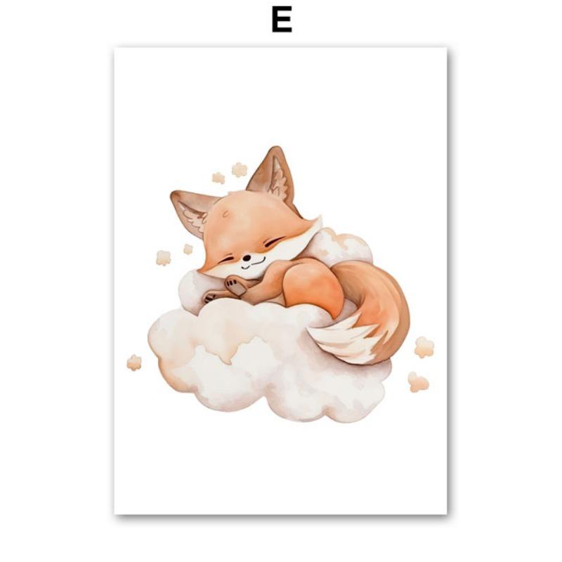 Cute Fox Deer Owl Rabbit Bear Cloud Sleeping Nursery Wall Art Canvas Painting Nordic Posters Prints Pictures Baby Boy Room Decor