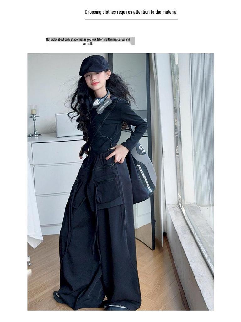 Modisches Mädchen-Herbst 2025 Langarm-Top & Cargohose Set