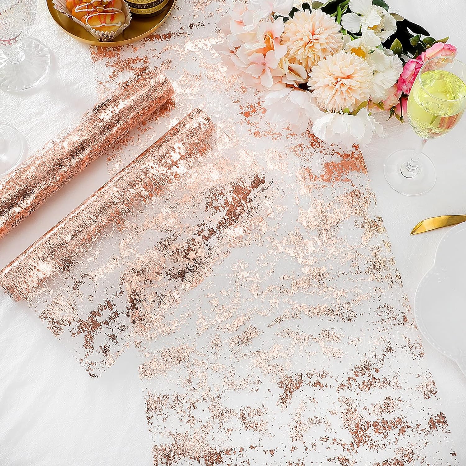 

2Pcs Gold Table Runners, Metallic Foil Thin Mesh Table Runners, Sequin Glitter Table Decor Centerpieces for Wedding Birthday Party 2pcs рожевий колір золота