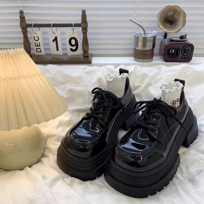 Big Head Lace-up Small Leather Shoes for Women, New Spring and Autumn Models, White Fit Retro British Style Heightened Platform Single Shoes for Women