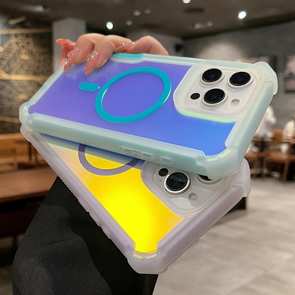 For Magsafe Laser Dazzling Armor Case For iPhone 17 16 15 14 13 Pro Max Wireless Charging Dual Layer Protection Cover