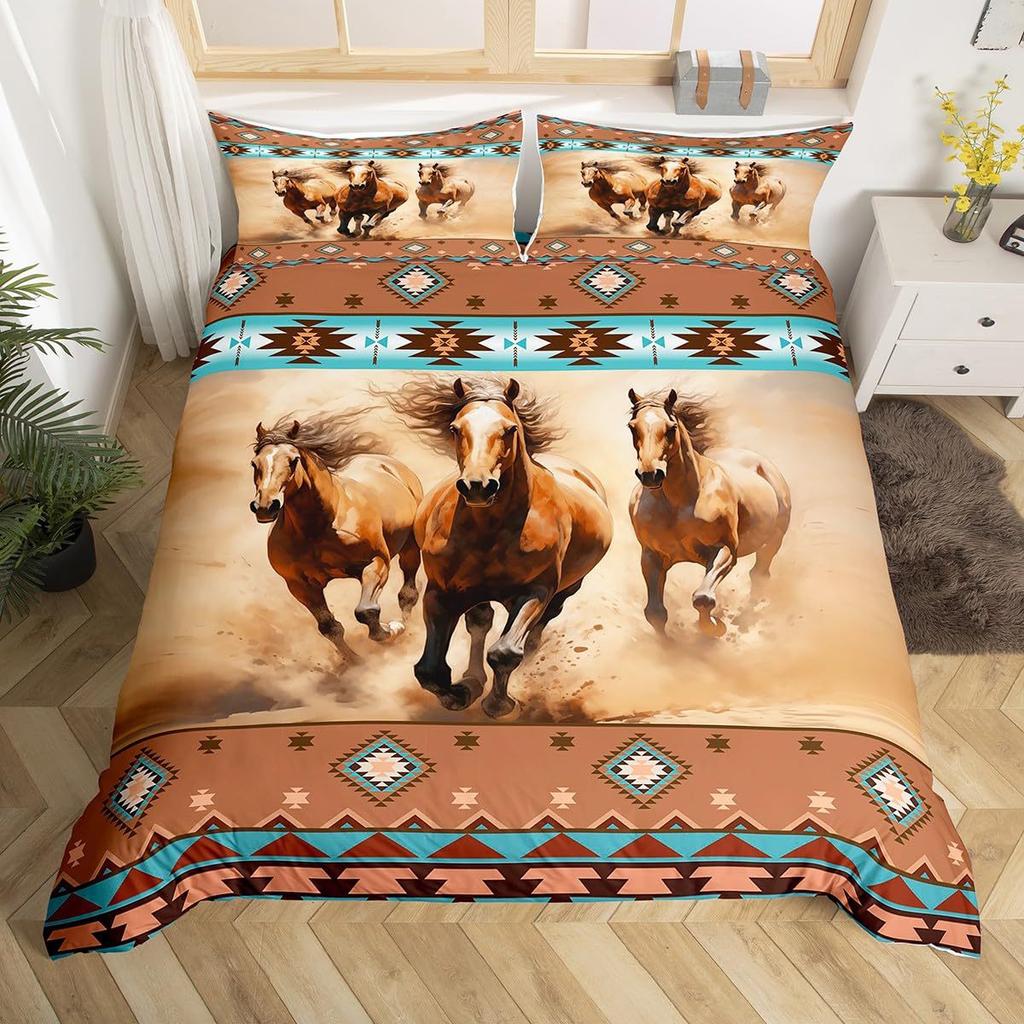 Western Country Wind Horse Printing Three-piece Quilt Cover Sheet Bedding Home Textiles