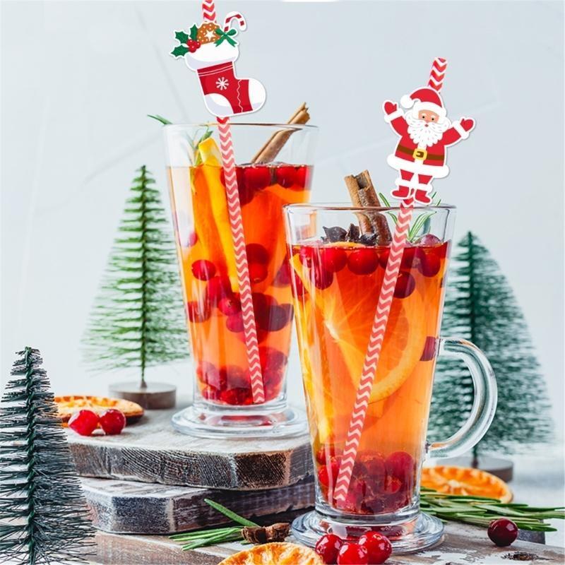 Biodegradable Christmas Paper Straws with and Tree Artwork Holiday Party Drinkware for Kids Adults