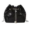 Fashion-forward Black And Silver Sequin Bucket Bag Versatile Single Shoulder Crossbody Bag For Women