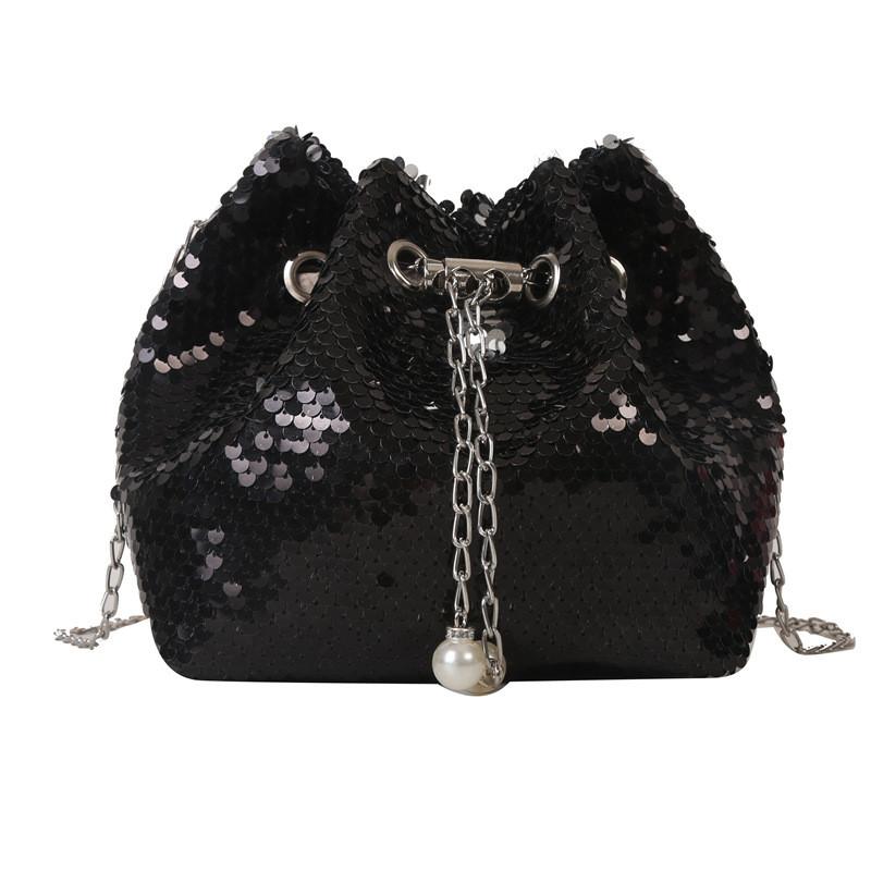 Fashion-forward Black And Silver Sequin Bucket Bag Versatile Single Shoulder Crossbody Bag For Women