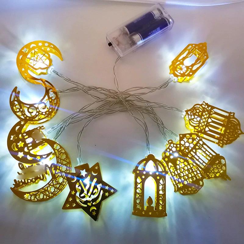 Golden Moon and Star LED String Lights - Decorative Iron Art for Festivals and Camping