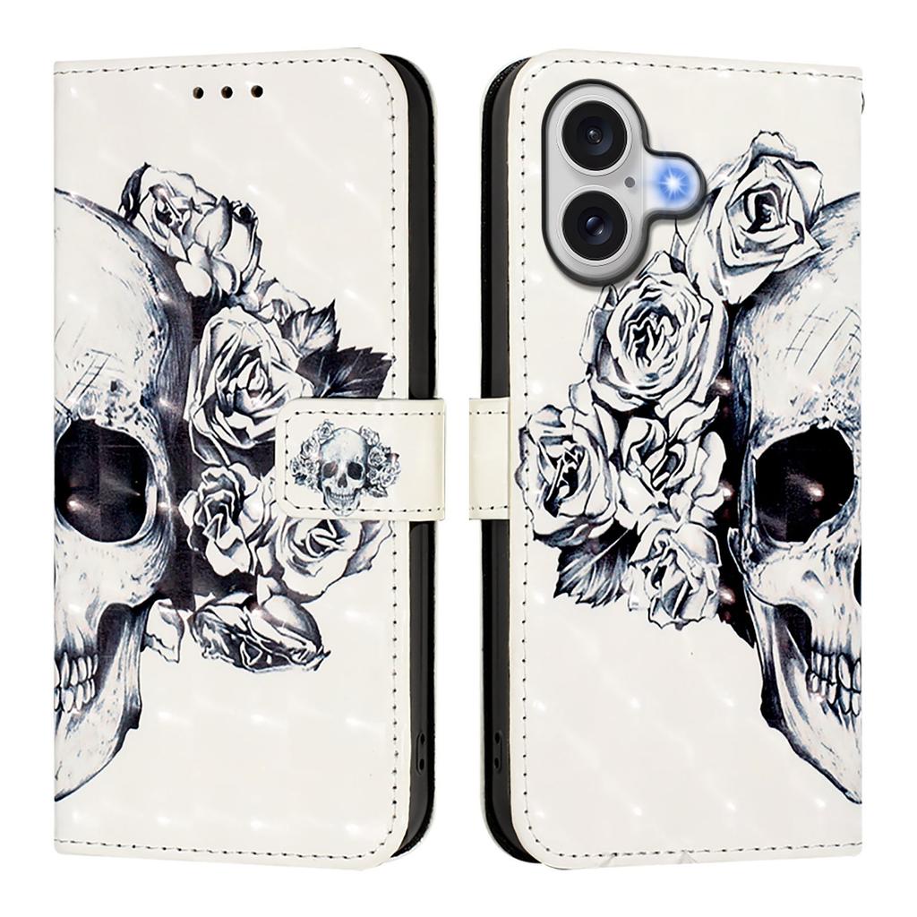 For iPhone 17 Leather Case Pattern Printing Wallet Stand Mobile Cover with Strap