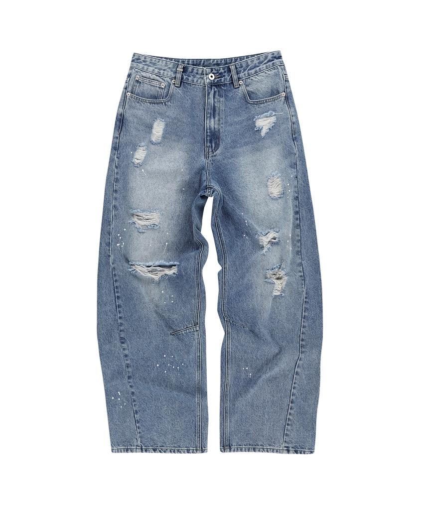 SLOWACID Distressed Wide Denim Pants [Blue]
