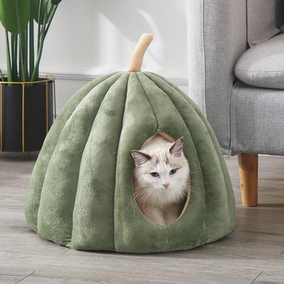 Winter Warm Cat Nest Pumpkin Shape Cat Bed Enclosed Cozy Pet Sleeping House Comfortable Cat Sleeping Bed Washable Kitten Home