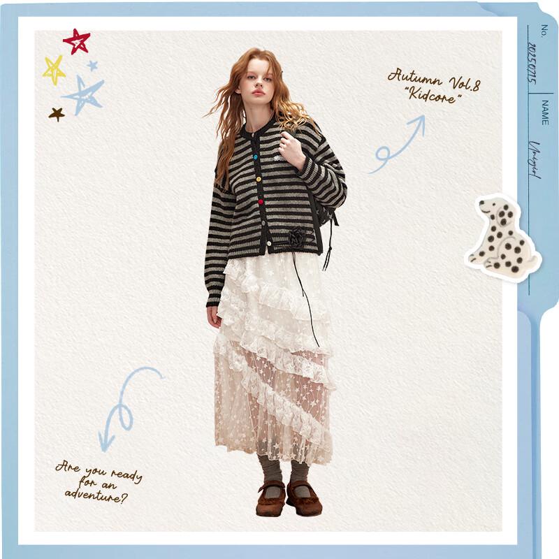 UNIFREE Collegiate Style Striped Wool Blend Cardigan