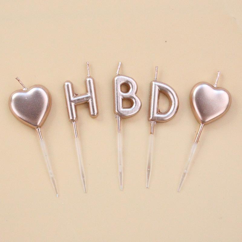 Gold-plated Love Birthday Cake Candle Gold Silver English Initials HBD Baking Decoration Candle
