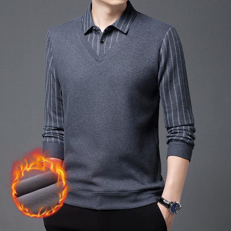 Polo gros și călduros cu mânecă lungă pentru bărbați, cu rever de pluș - Casual, pregătit pentru afaceri și versatil