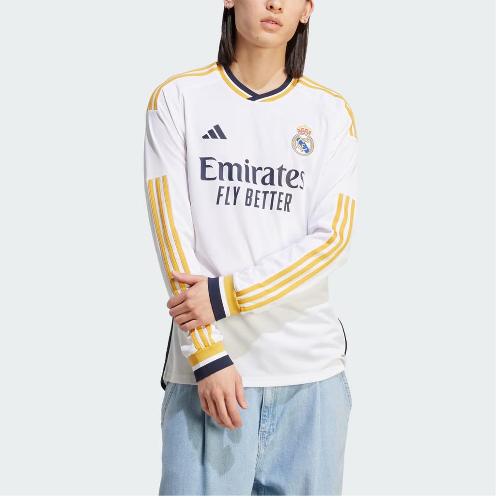 Adidas Real Madrid Fußballtrikot mit gestreiftem Buchstaben-Print, langärmelig, Herren-Oberteil, Weiß, IB0018