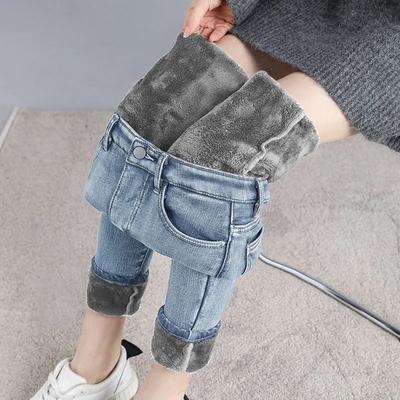 Zimowe Jeansy Skinny z Wysokim Stanem, Ciepłe, Damskie, Długość do Kostki, Casualowe, Grube Spodnie Ołówkowe, Odzież Damska, Dżinsy z Polaru