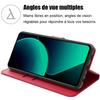 Coque pour Xiaomi 13T - Xiaomi - Etui Antichoc Cuir PU Rouge - Porte-Cartes - 2 Verres Trempés