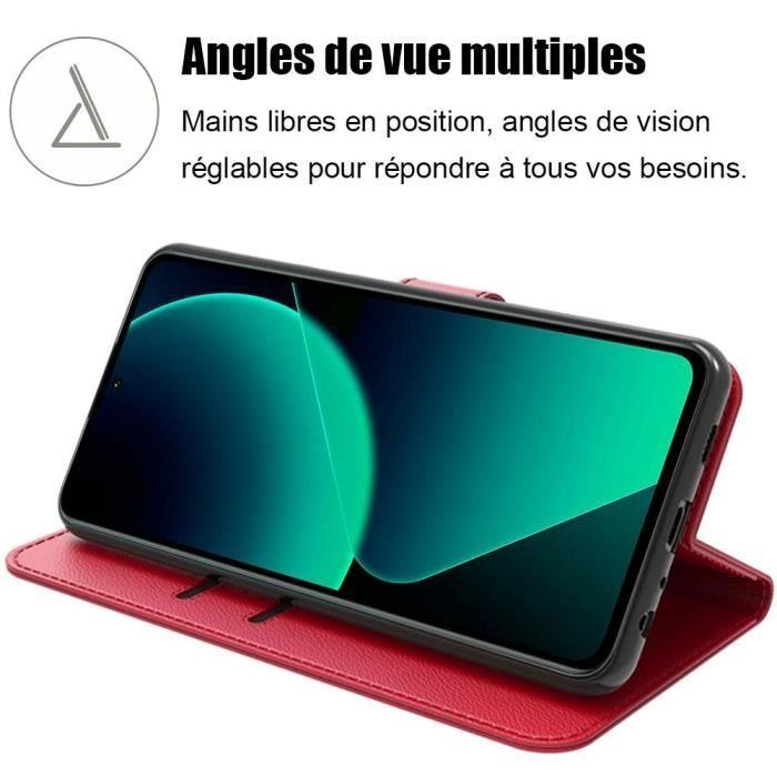 Coque pour Xiaomi 13T - Xiaomi - Etui Antichoc Cuir PU Rouge - Porte-Cartes - 2 Verres Trempés