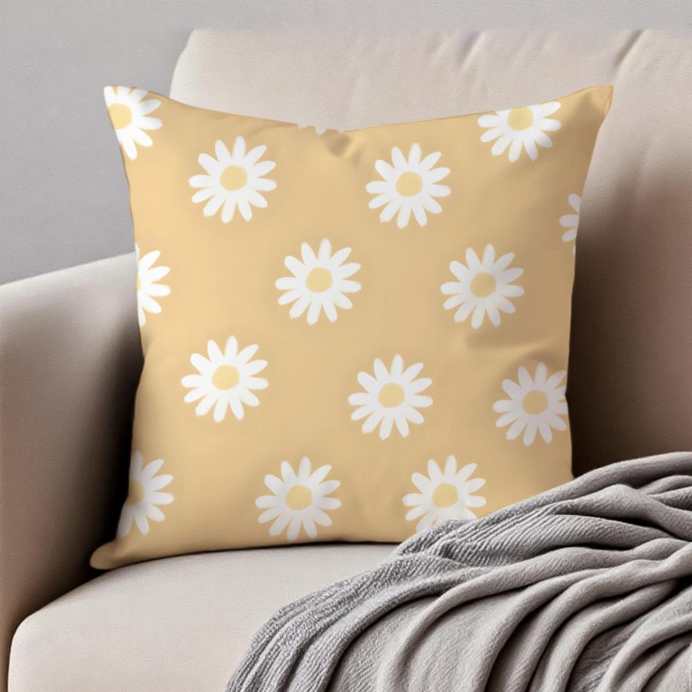 Fresh Small Daisy Floral Cushion Cover Pillowcase Antidustmite Invisible Zipper Short Plush Sofa Cushion