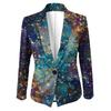 Womens Gradient Starry Sky Print Blazer Slim Fit Business Casual Jacket With Notched Lapel Single Button