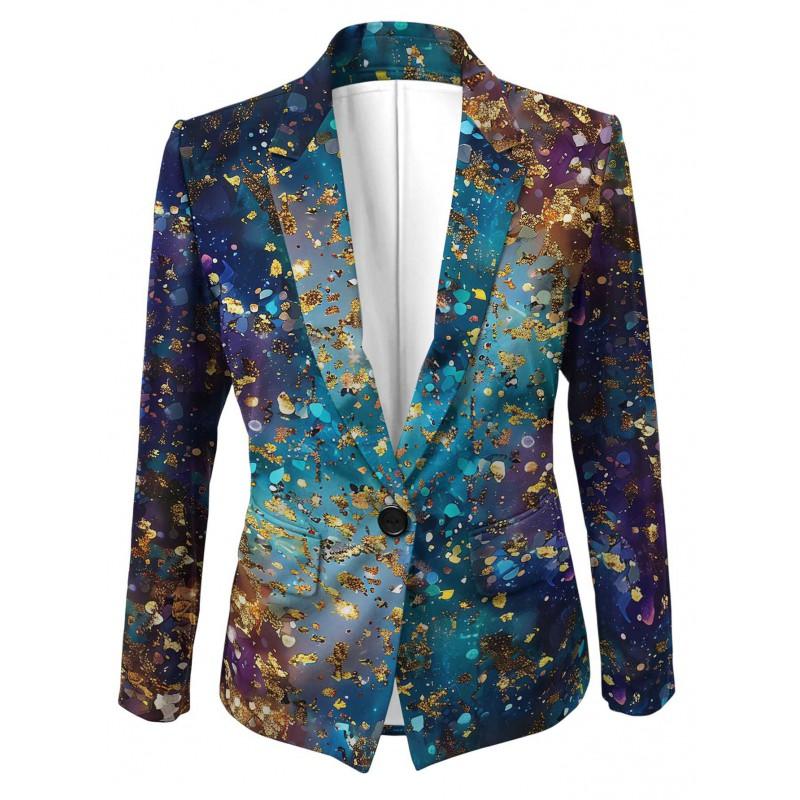 Womens Gradient Starry Sky Print Blazer Slim Fit Business Casual Jacket With Notched Lapel Single Button