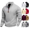 Mens Fleece Lined Stand Collar Sweatshirt Casual Sports Pullover Solid Color