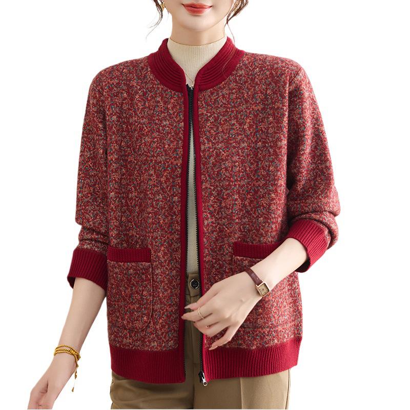Elegant Winter Cardigan for Middle-Aged & Elderly Women: Plus Velvet, Thickened, Warm Sweater