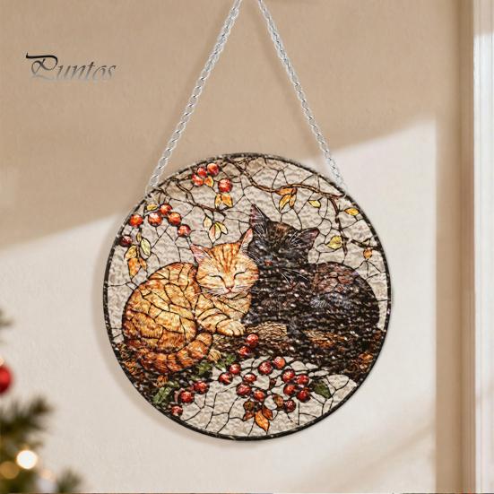 Leichtes Dekoratives Kunstobjekt Acryl-Fensteraufhänger im Buntglas-Stil, Lebensbaum & Winterwald Bunter Hängeornament Runder Sonnensammler