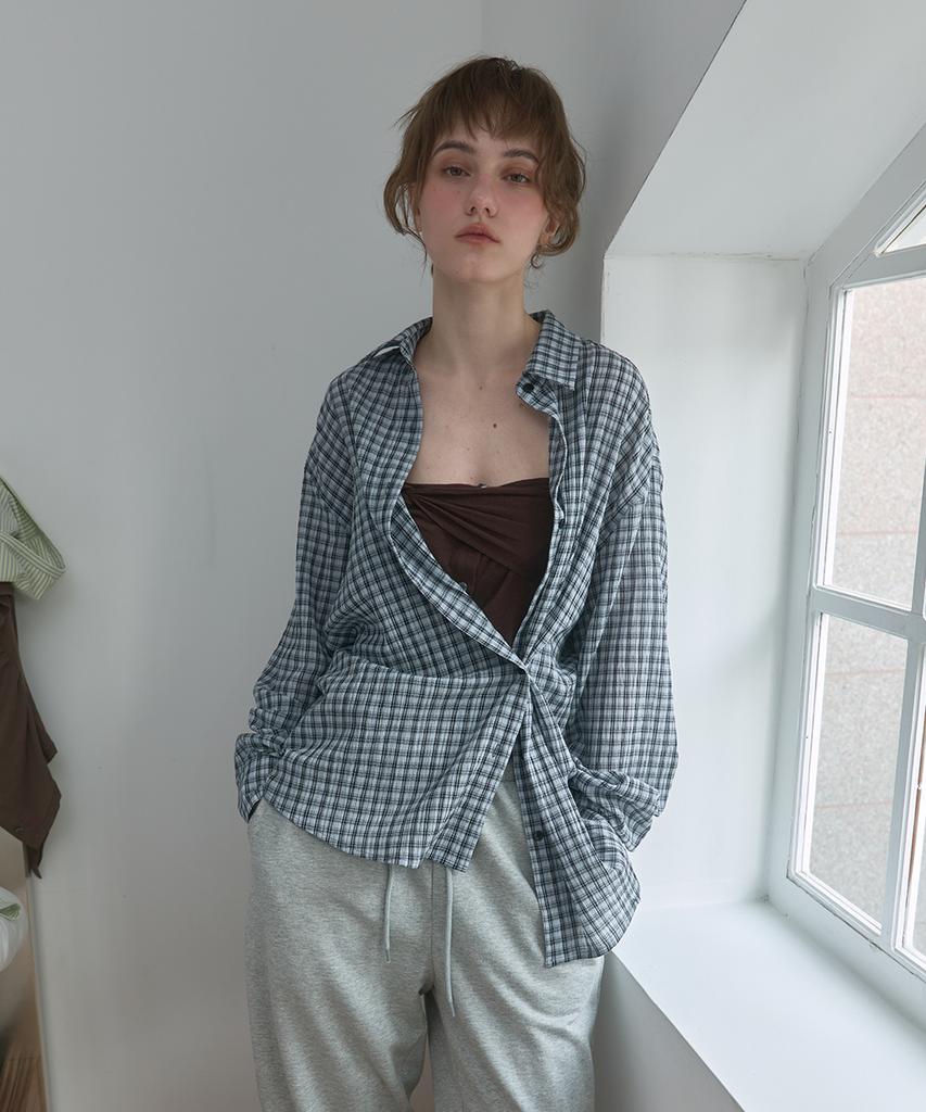 PISCESS Side Button Check Shirt_Blue