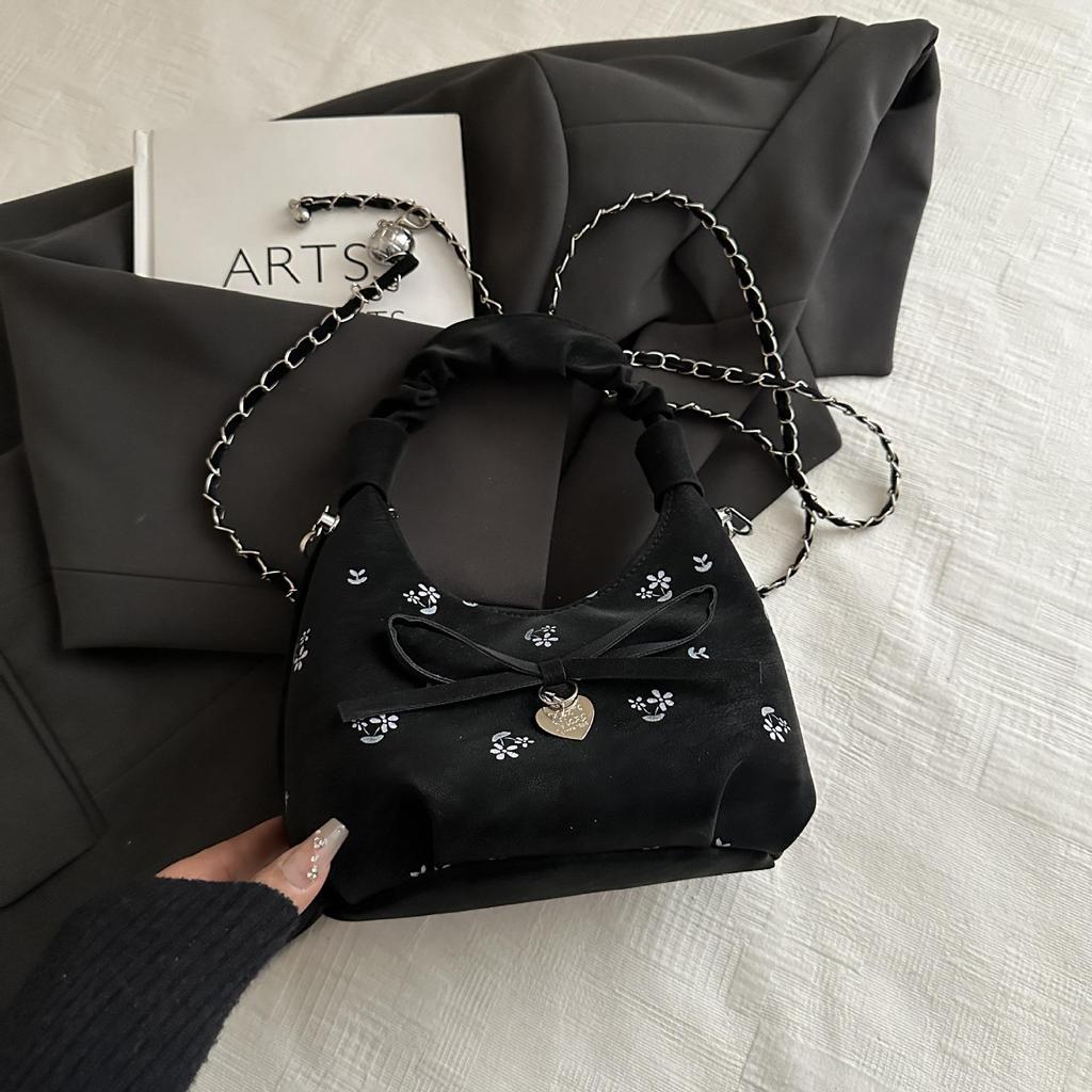 1Pc Korean Version of Fashion Pleated Women's Handbag New Flower Printed Armpit Bag Fashion Shoulder Messenger Bag