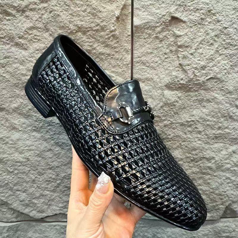 Summer new hollow men's shoes breathable casual leather shoes men's hand-woven one-pedal versatile