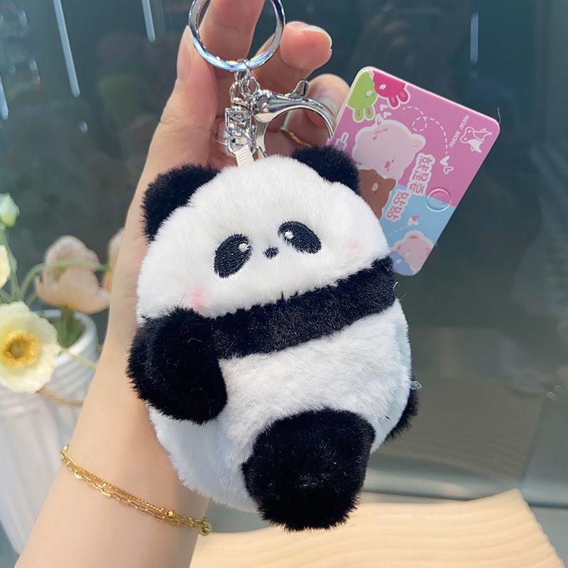 Delightful Cartoon Panda Plush Keyring Colorful Floral Designs For Key Accessories