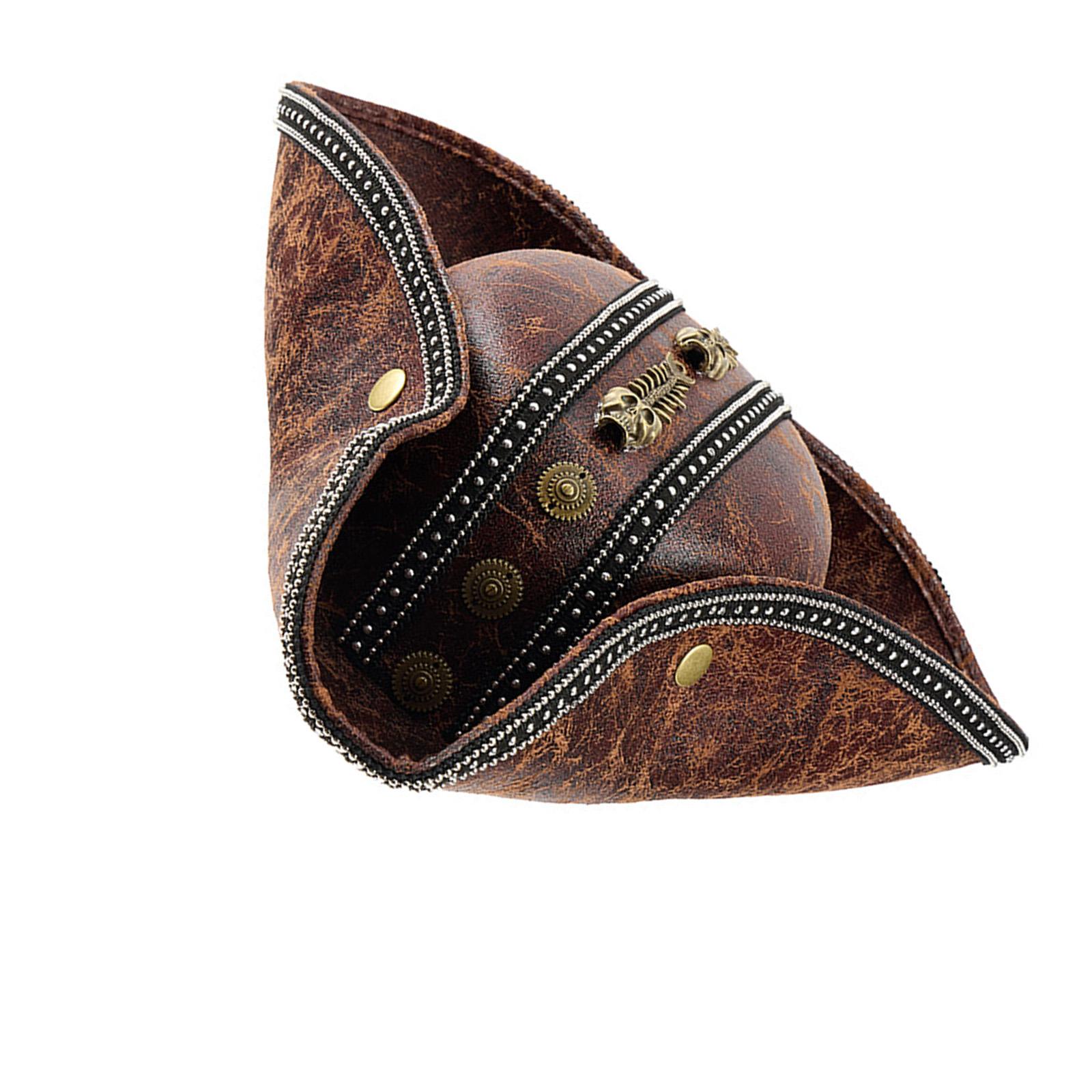 

Gothic Pirate Novelty PU Leather Pirate Hat for Men Women Halloween Costume Accessories For Cosplay Enthusiasts коричневий