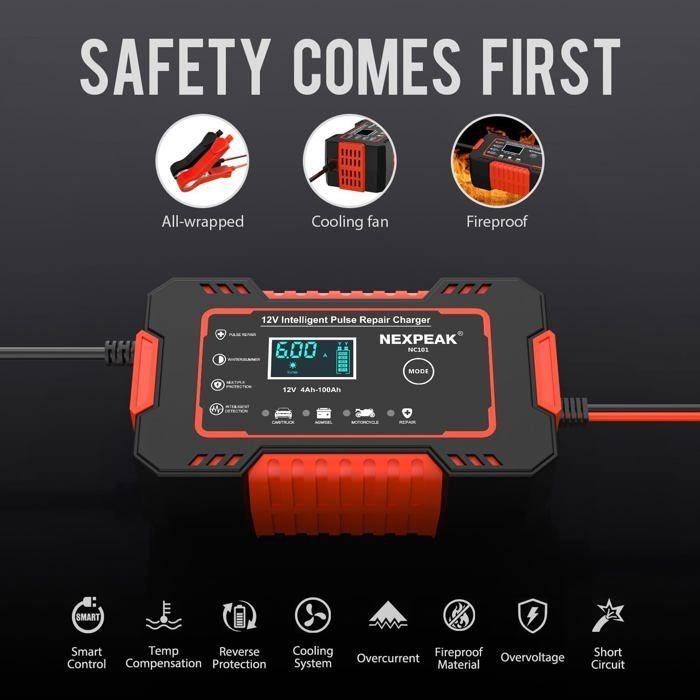 6A Car Battery Charger, NEXPEAK 6A 12V Smart Motorcycle Battery Charger, Automatic Repair Function Portable Battery Chargers for Car