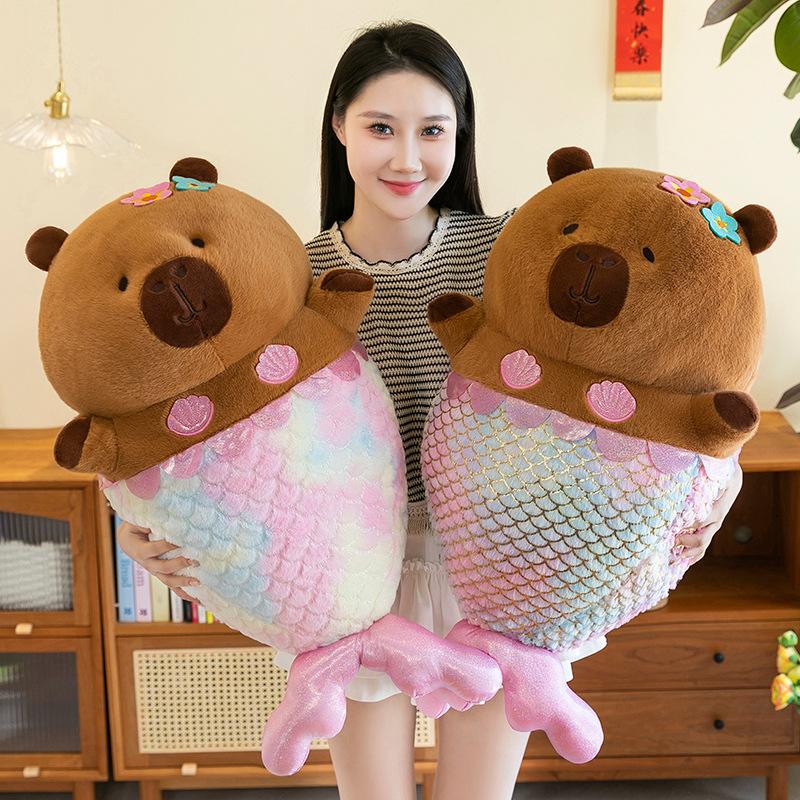 Mermaid Capybara Plush Toy Transformed Into Fishtail Kapibala Doll Children's Companionship Gifts for Girls