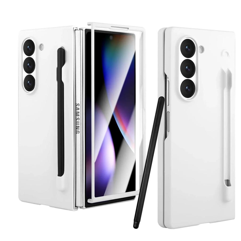 NEW for Samsung Galaxy Z Fold 7 6 5 Premium Cases with S Pen and S Pen Holder Solid Color Built-in Screen Protector Matte Cover